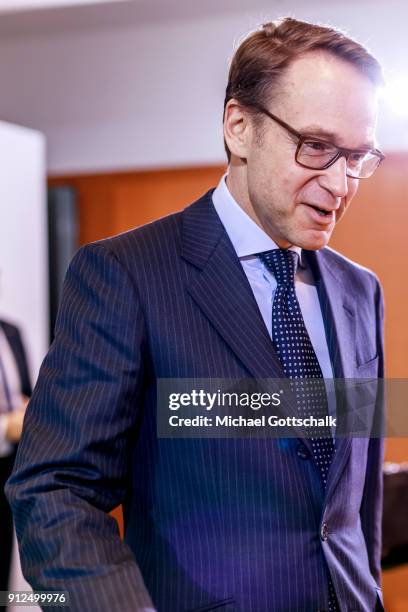 Berlin, Germany Jens Weidmann, president of german federal reserve bank Deutsche Bundesbank attends the weekley cabinet meeting on January 31, 2018...