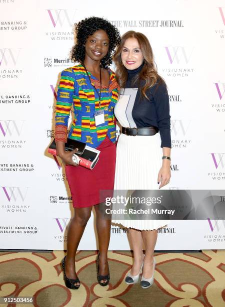 Sophia Diop Ouattara and Visionary Women Executive Board Member Angella Nazarian attend the Visionary Women 2018 Salon: Mastering Your Money held at...