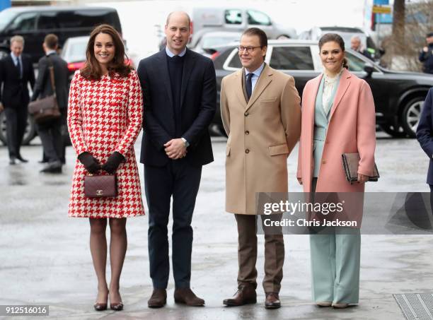 Catherine, Duchess of Cambridge and Prince William, Duke of Cambridge accompanied by Crown Princess Victoria of Sweden and Prince Daniel of Sweden...