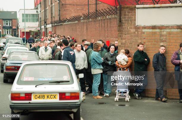 Fans desperate for a ticket for Middlesbrough's last match at Ayresome Park against Luton queue outside the ticket office to snap up the remaining...