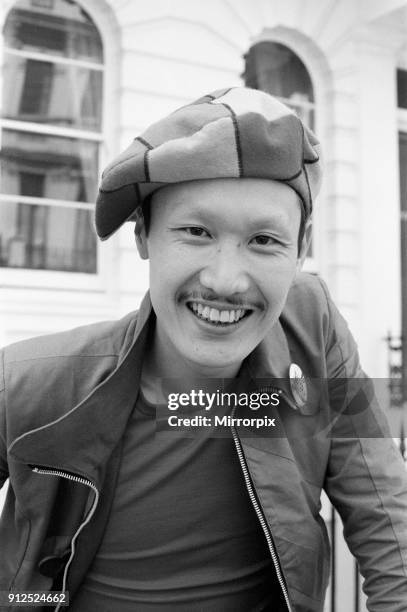 Kansai Yamamoto, Fashion Designer, The Portobello Hotel, London, 28th May 1971. Pictured wearing clothes purchased on his recent trip as he prepares...