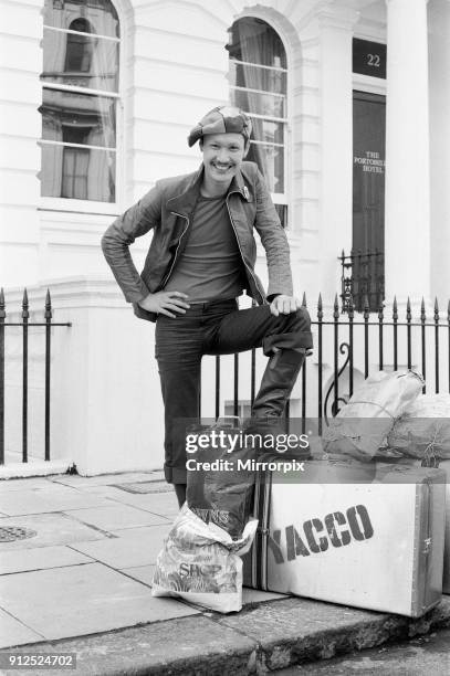 Kansai Yamamoto, Fashion Designer, The Portobello Hotel, London, 28th May 1971. Pictured wearing clothes purchased on his recent trip as he prepares...