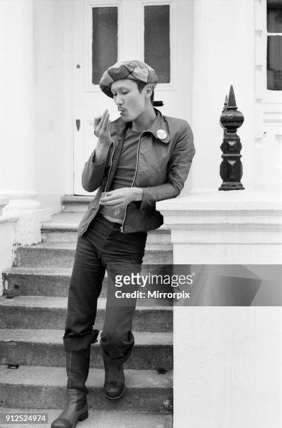 Kansai Yamamoto, Fashion Designer, The Portobello Hotel, London, 28th May 1971. Pictured wearing clothes purchased on his recent trip as he prepares...