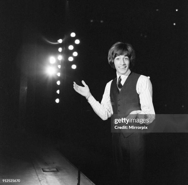 Robin Gibb, Singer, rehearsing on stage at the London Palladium ahead of his first solo performance, London, 25th June 1969.