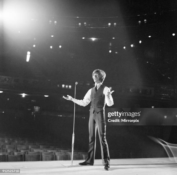 Robin Gibb, Singer, rehearsing on stage at the London Palladium ahead of his first solo performance, London, 25th June 1969.