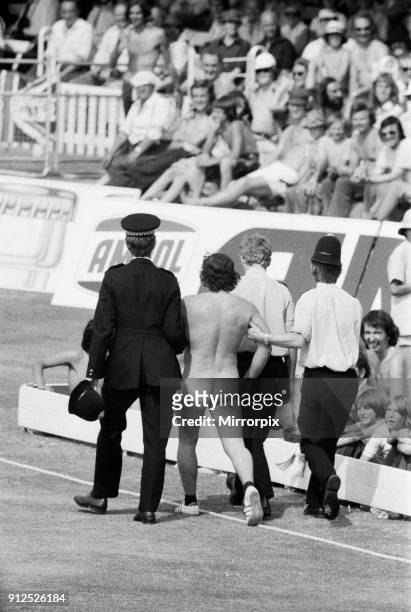 Michael Angelow, a streaker being led away from Lord's cricket ground by police, during a test match between England and Australia, 4th Day England...