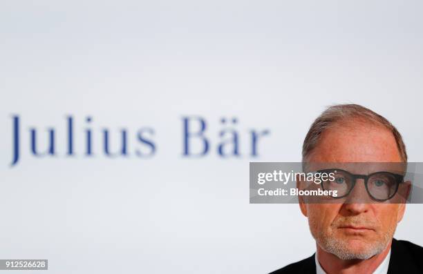 Bernhard Hodler, chief executive officer of Julius Baer Group Ltd., pauses during a news conference announcing the company's 2017 full year results...