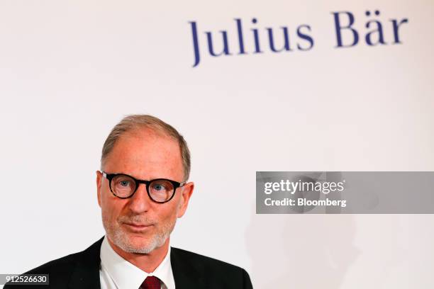 Bernhard Hodler, chief executive officer of Julius Baer Group Ltd., pauses during a news conference announcing the company's 2017 full year results...