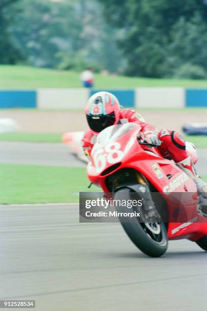 British Motorcycle Grand Prix, Donington Park, 1st August 1993. No, 68 Carl Fogarty racing a Cagiva Motorbike.