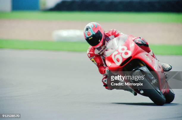 British Motorcycle Grand Prix, Donington Park, 1st August 1993. No, 68 Carl Fogarty racing a Cagiva Motorbike.