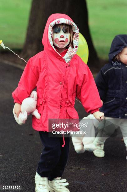 Youngsters dressed for the wet weather during the Great Toddle for Children in Need at Preston Park, Eaglescliffe, 29th September 1996.