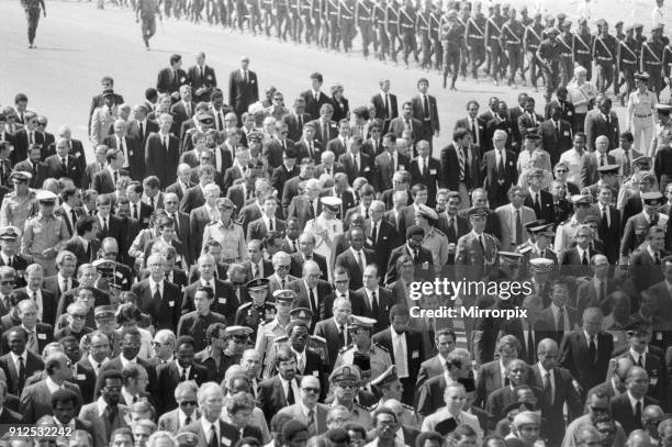 Funeral parade of assassinated Egyptian President Anwar Sadat in Cairo, Egypt. Prince Charles and Foreign Secretary Lord Carrington pictured in the...