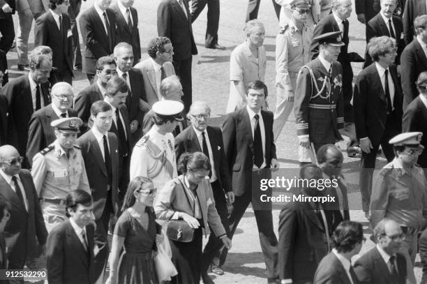 Funeral parade of assassinated Egyptian President Anwar Sadat in Cairo, Egypt. Prince Charles and Foreign Secretary Lord Carrington pictured in the...