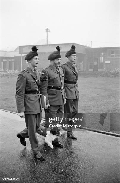 Lance corporal 'Paddy' was promoted Sgt. Paddy, when he was collected from quarantine at Hackbridge Kennels, in Surrey. Paddy marches off with Lt D.P...