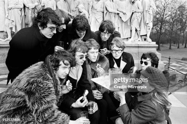 Young pop stars gathered at the Albert Memorial in London for a bread and water lunch to draw attention to Oxfams Christmas appeal. Pictured, Elaine...