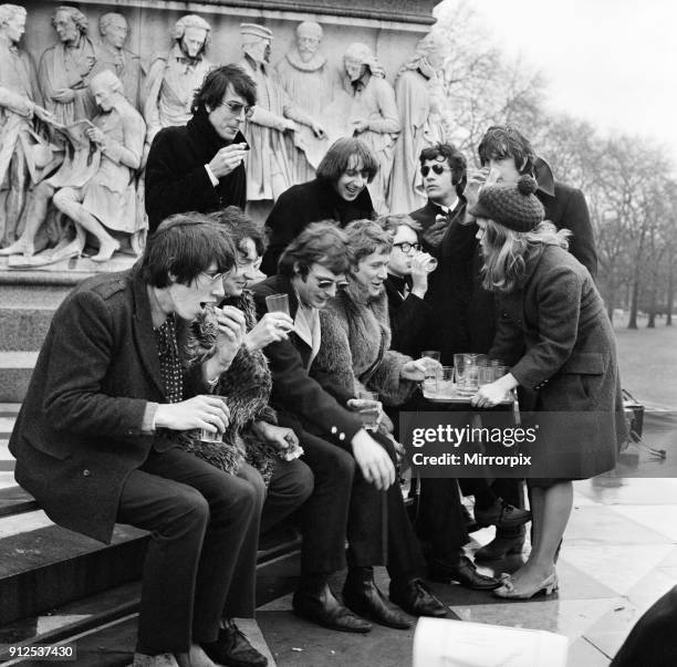 Young pop stars gathered at the Albert Memorial in London for a bread and water lunch to draw attention to Oxfams Christmas appeal. Pictured, Elaine...