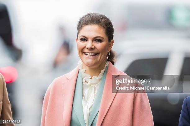 Princess Victoria of Sweden arrives at Karolinska Hospital on January 31, 2018 in Stockholm, Sweden.