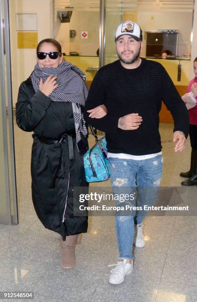 Isabel Pantoja and her son Kiko Rivera visit Irene Rosales at hospital after giving birth to Carlota Rivera on January 30, 2018 in Seville, Spain.