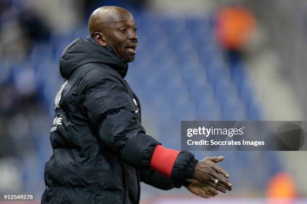 Coach Claude Makele of KAS Eupen during the Belgium Pro League match between Genk v KAS Eupen at the Cristal Arena on December 9, 2017 in Genk Belgium