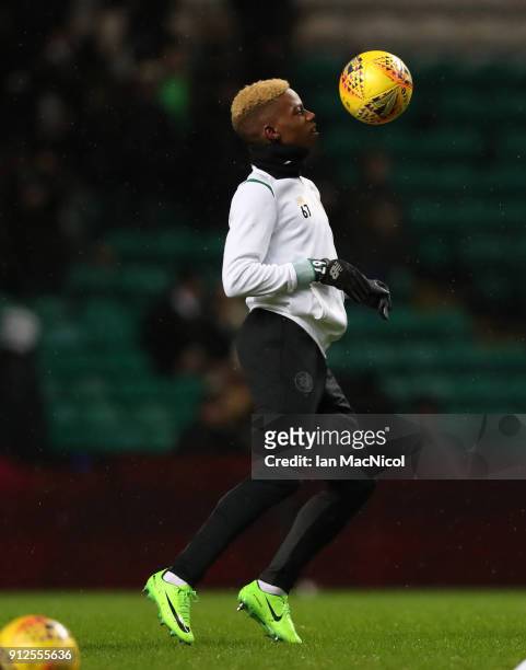 Charly Musonda of Celtic is seen prior to the Scottish Premier League match between Celtic and Heart of Midlothian at Celtic Park on January 30, 2018...