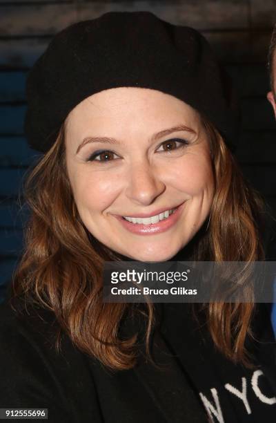 Katie Lowes poses backstage at the hit musical "Come From Away" on Broadway at The Schoenfeld Theatre on January 30, 2018 in New York City.