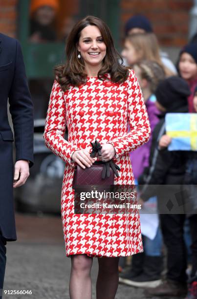 Catherine, Duchess of Cambridge visits the Matteusskolan School on January 31, 2018 in Stockholm, Sweden.