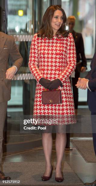 Catherine, Duchess of Cambridge meets with academics and practitioners to discuss Sweden's approach to managing mental health challenges during day...