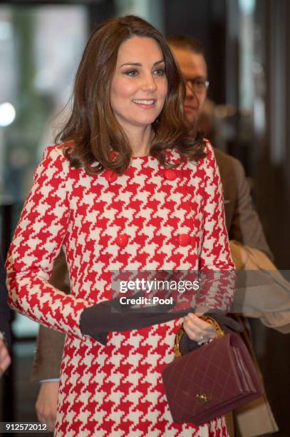 Catherine, Duchess of Cambridge meets with academics and practitioners to discuss Sweden's approach to managing mental health challenges during day...