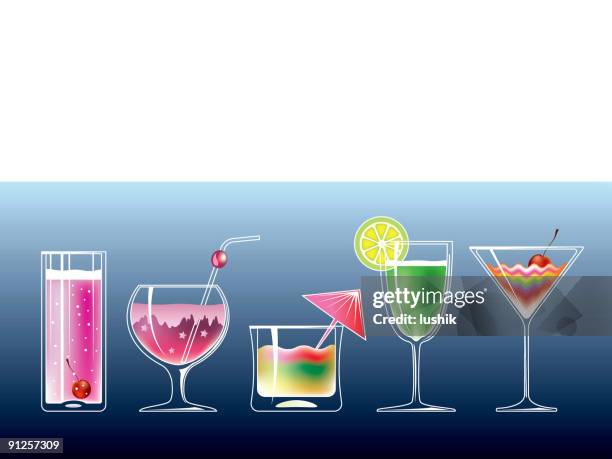 five cocktail - gin stock illustrations