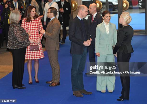 The Duke and Duchess of Cambridge, accompanied by Crown Princess Victoria and Prince Daniel of Sweden, arriving at the NK department store in...