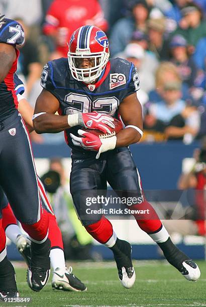 Fred Jackson of the Buffalo Bills carries the ball during the game against the New Orleans Saints at Ralph Wilson Stadium on September 27, 2009 in...