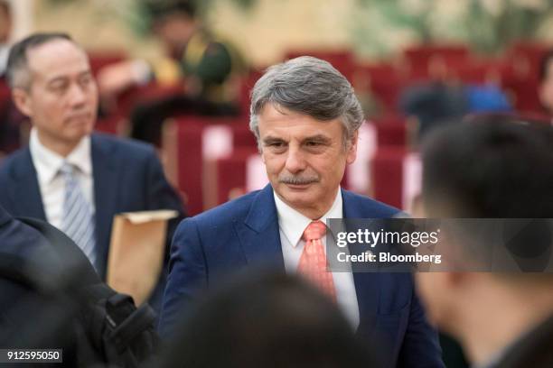 Ralf Speth, chief executive officer of Jaguar Land Rover Plc, arrives for the CEO council at the Great Hall of the People in Beijing, China, on...