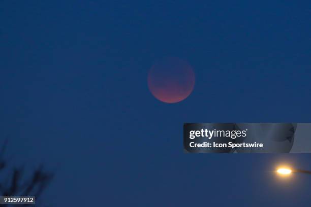 View of the first Total Lunar Eclipse of 2018, it is the first blue moon eclipse in 2018, so it was referred to as the super blue blood moon on...