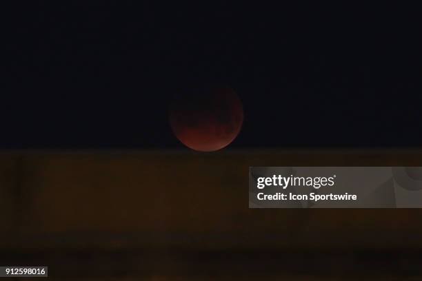 View of the first Total Lunar Eclipse of 2018, it is the first blue moon eclipse in 2018, so it was referred to as the super blue blood moon on...