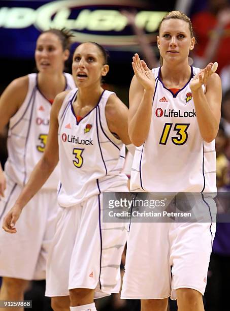 Penny Taylor of the Phoenix Mercury applauds after drawing a foul in Game One of the 2009 WNBA Finals against the Indiana Fever at US Airways Center...