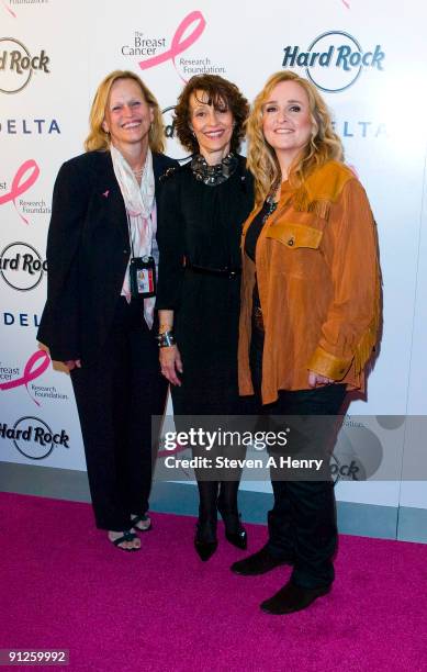 Susan Baer, socialite Evelyn Lauder and musician Melissa Etheridge attend Delta's kick off for Breast Cancer Awareness Month at JFK Airport on...