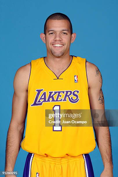 Jordan Farmar of the Los Angeles Lakers poses for a portrait during 2009 NBA Media Day on September 29, 2009 at Toyota Sports Center in El Segundo,...