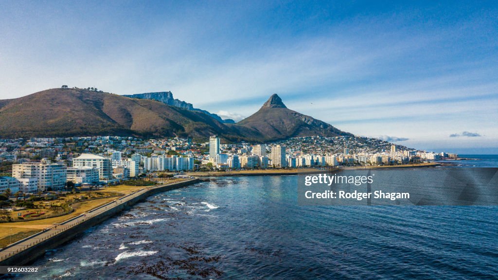Cape coastline with Signal Hill, Lion's Head and Table Mountain.