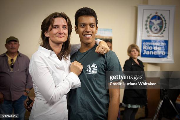 Irlan Santos da Silva , main character of the film "Only When I Dance", and its director Beadie Finzi during the movie's premiere at the Complexo do...