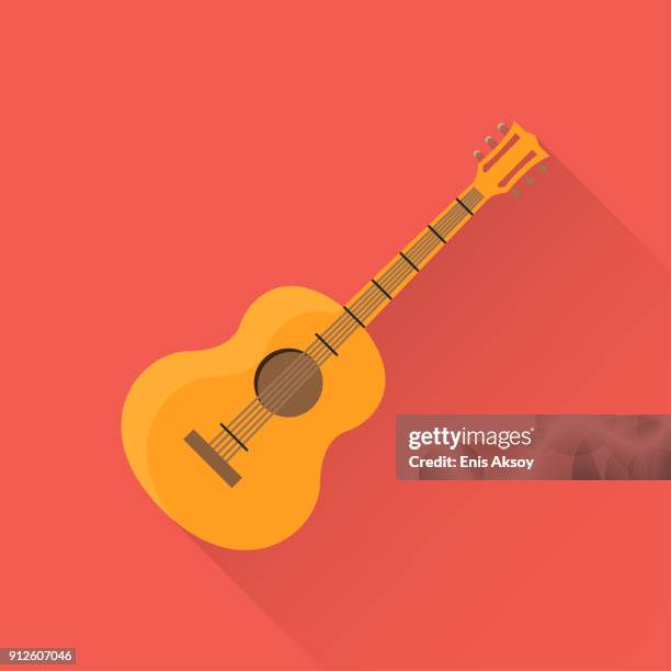 ilustrações, clipart, desenhos animados e ícones de guitarra ícone plana - violão