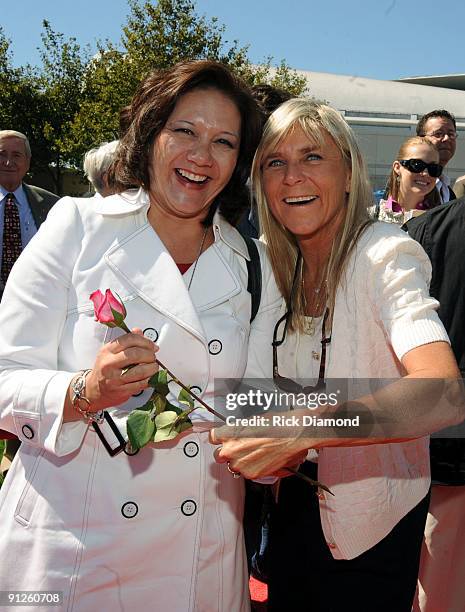 Janie Hendrix and Jett Williams playing Air Rose at the Nashville Music Garden dedication celebration at Hall of Fame Park on September 29, 2009 in...