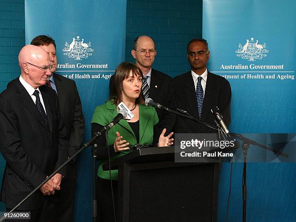 The Minister for Health and Ageing Nicola Roxon addresses the media during the launch of the National pandemic influenza vaccination campaign at Swan...