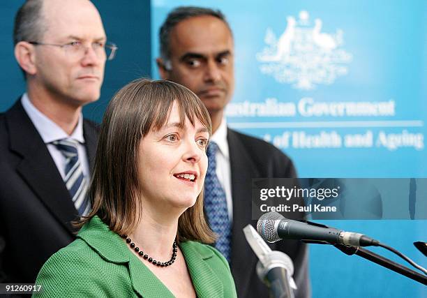 The Minister for Health and Ageing Nicola Roxon attends the launch of the National pandemic influenza vaccination campaign at Swan Park Leisure...
