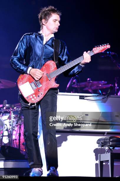 Matt Bellamy of Muse performs on stage at FedExField on September 29, 2009 in Landover, Maryland.