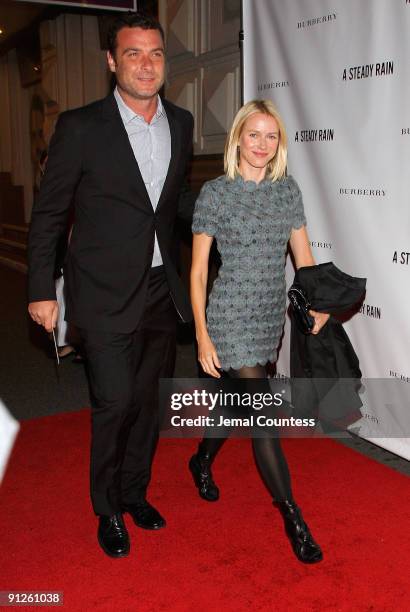 Actors Liev Schreiber and Naomi Watts attend the "A Steady Rain" Broadway opening night at the Gerald Schoenfeld Theatre on September 29, 2009 in New...