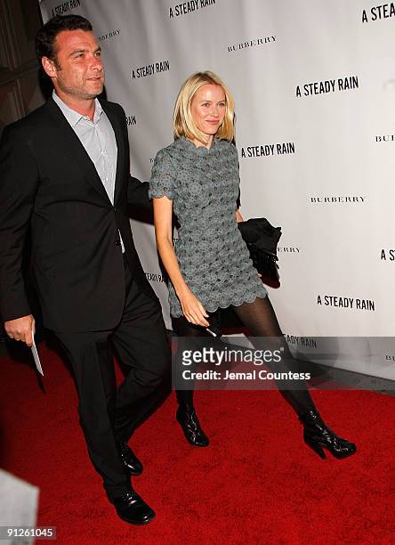 Actors Liev Schreiber and Naomi Watts attend the "A Steady Rain" Broadway opening night at the Gerald Schoenfeld Theatre on September 29, 2009 in New...