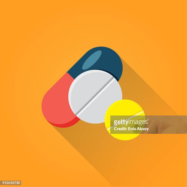pillen flaches icon - medikamenten kapsel stock-grafiken, -clipart, -cartoons und -symbole