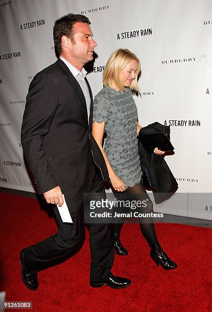 Actors Liev Schreiber and Naomi Watts attend the "A Steady Rain" Broadway opening night at the Gerald Schoenfeld Theatre on September 29, 2009 in New...