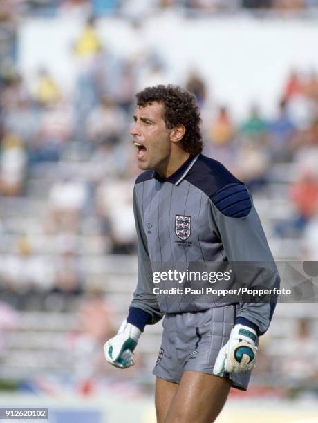 Peter Shilton in action for England during the FIFA World Cup match between England and Morocco at the Estadio Tecnologico in Monterrey, 6th June...