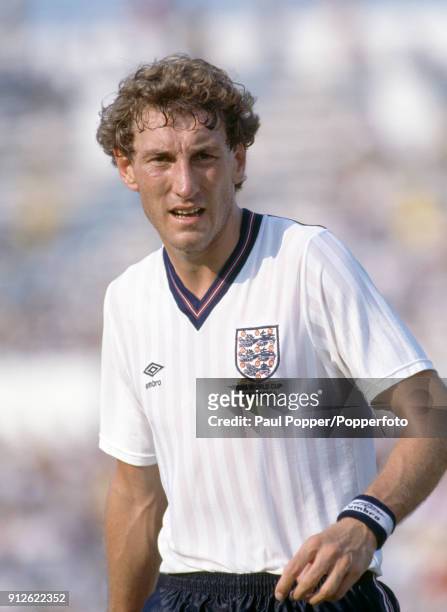 Terry Butcher in action for England during the FIFA World Cup match between England and Morocco at the Estadio Tecnologico in Monterrey, 6th June...